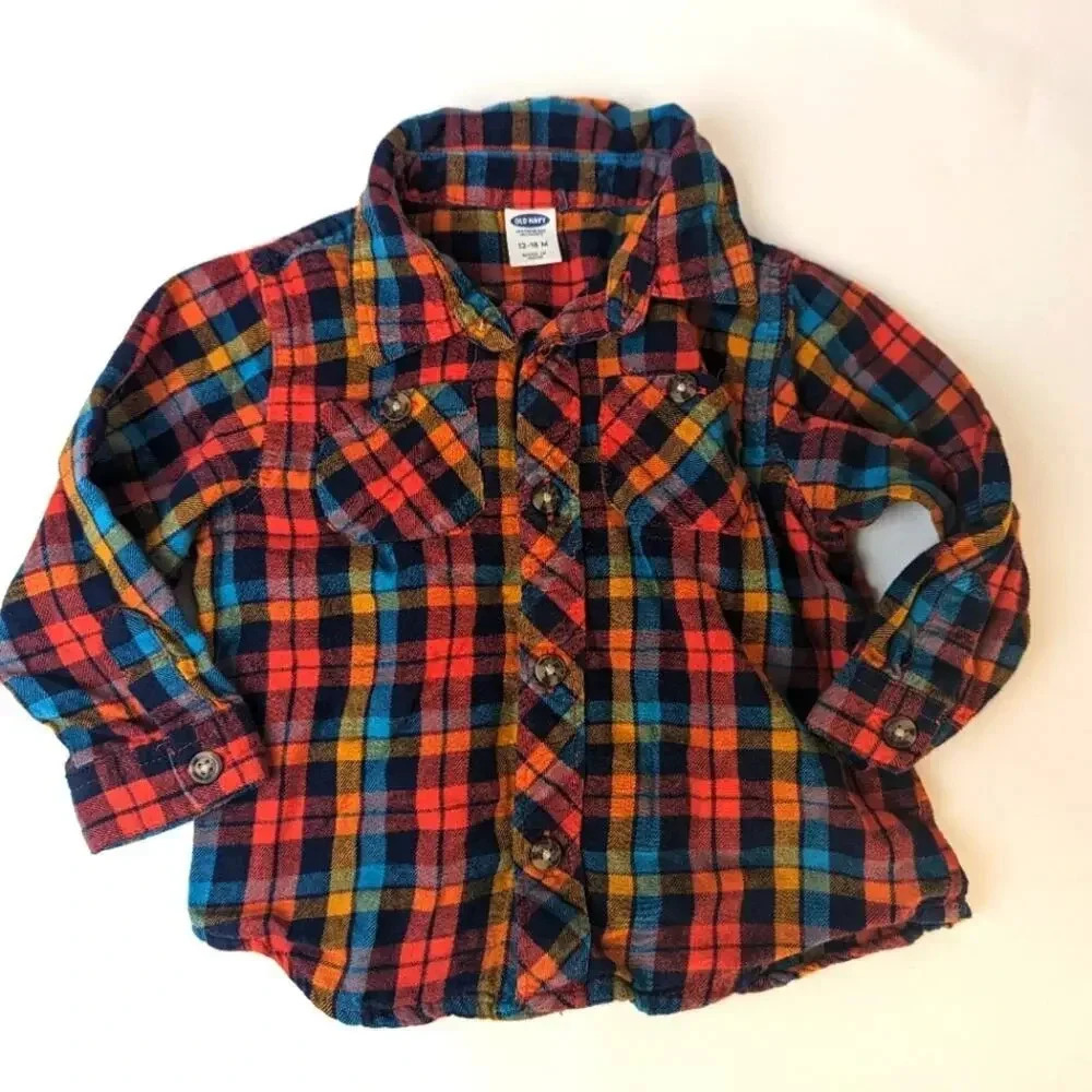 Old Navy Plaid Button Front Shirt / 12-18 mths.